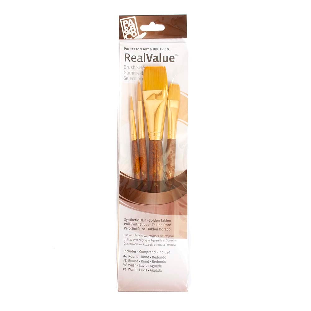 Princeton, Brushes, Art & School, Real Value, Pack, Gold, Taklon, Wash Piece, 4 piece, 400970